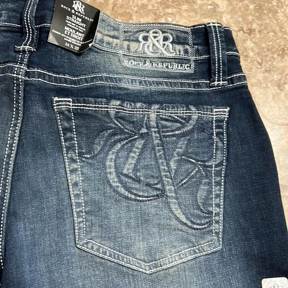 Rock& Republic jeans, men 34x32 SLIM  ,STRAIGHT,blue ,logo,denim,NWT, faded - Picture 8 of 12